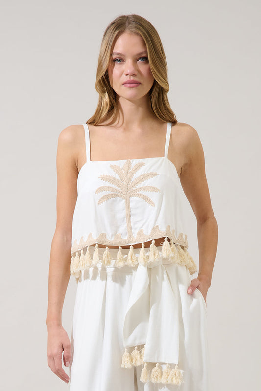 Biela Palm Tassel Trim Crop Top