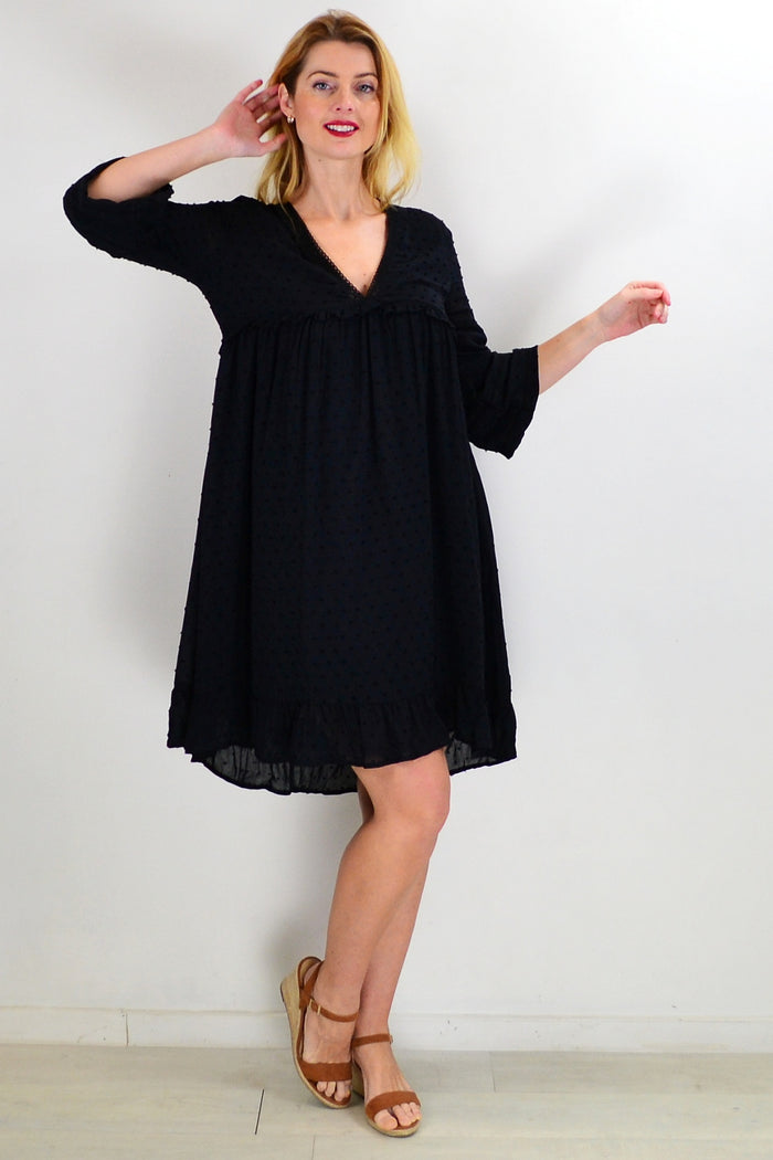 Black Bohemian tunic dress by New U Collection featuring flowing fabric and relaxed fit, perfect for casual boho style.