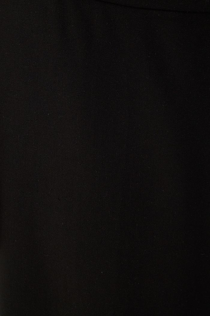 Black Buttoned Front Slit Linen Midi Skirt_6