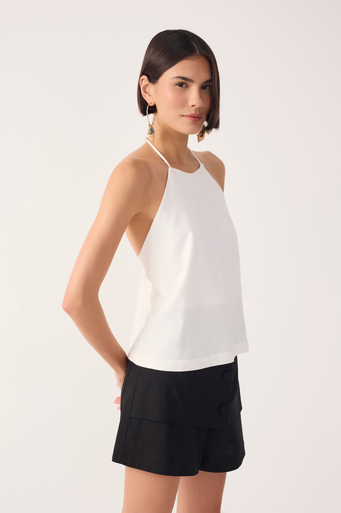 Black Flap Waist Buttoned Pockets Linen Shorts_3