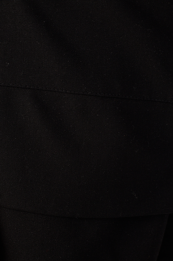 Black Flap Waist Buttoned Pockets Linen Shorts_7
