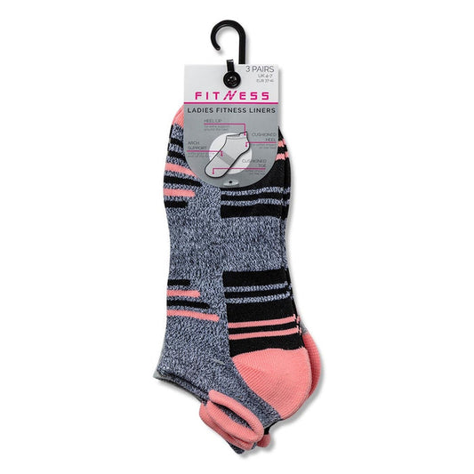 Black Stripe 3 Pack Ladies Fitness Socks 329714-BLACK STRIPE