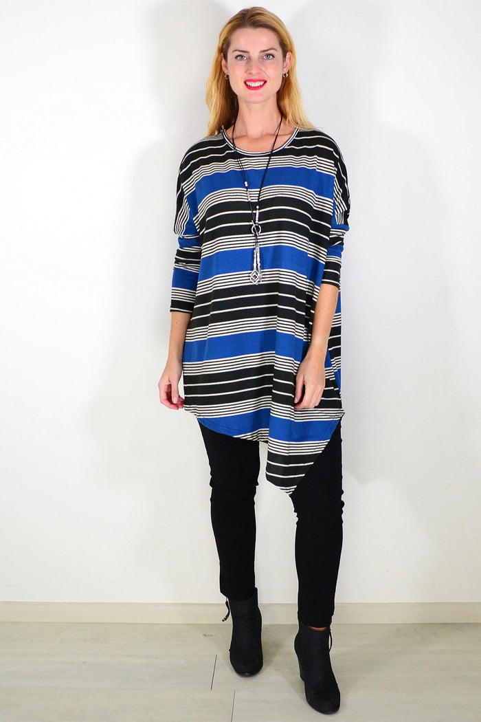 Blue and black fleece Tunic Top by La Mode with a relaxed fit, perfect for casual wear, shown in DSC_0588.jpg.
