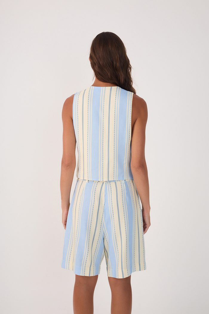 Blue Descanso Tie-Front Linen Vest_4