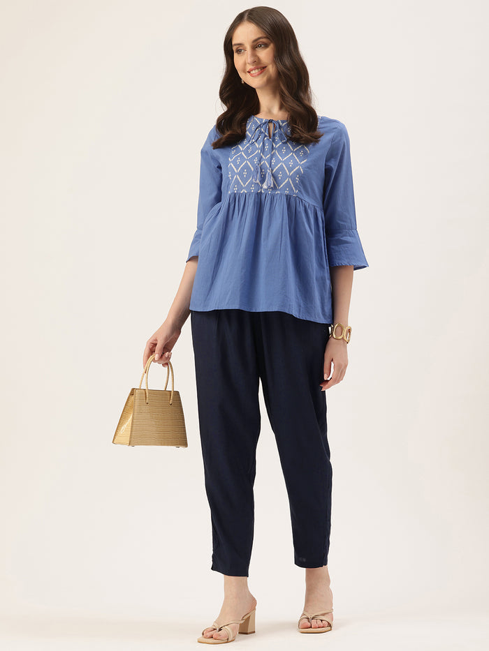 Blue Pencil Pleated Cigarette Trousers