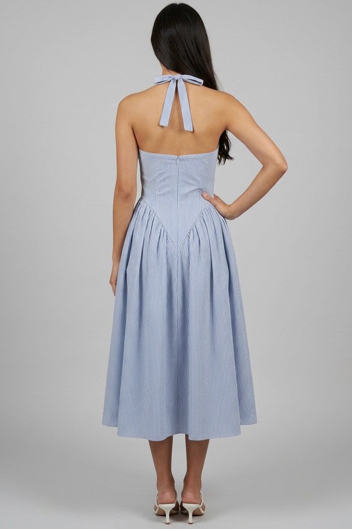 Bluebell Stripe Halter Midi Dress With Pockets