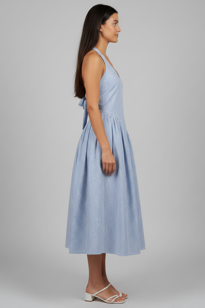 Bluebell Stripe Halter Midi Dress With Pockets
