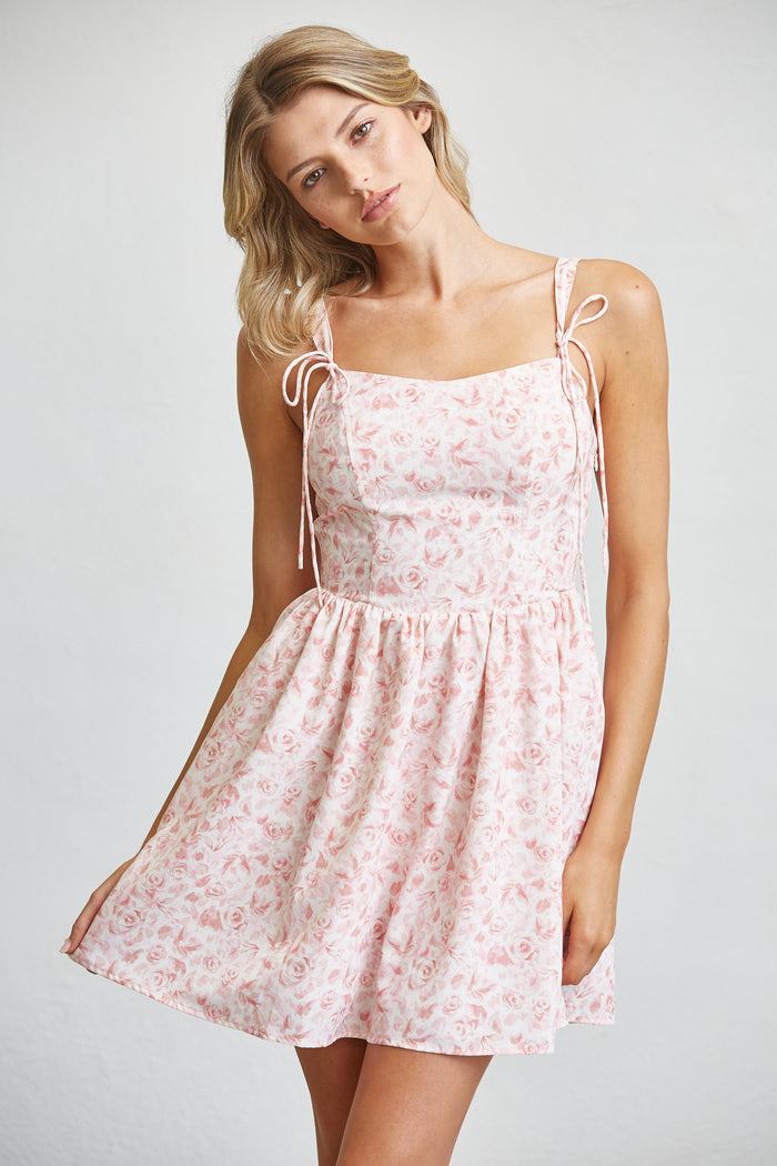 Blush Floral Tie Strap Mini Dress