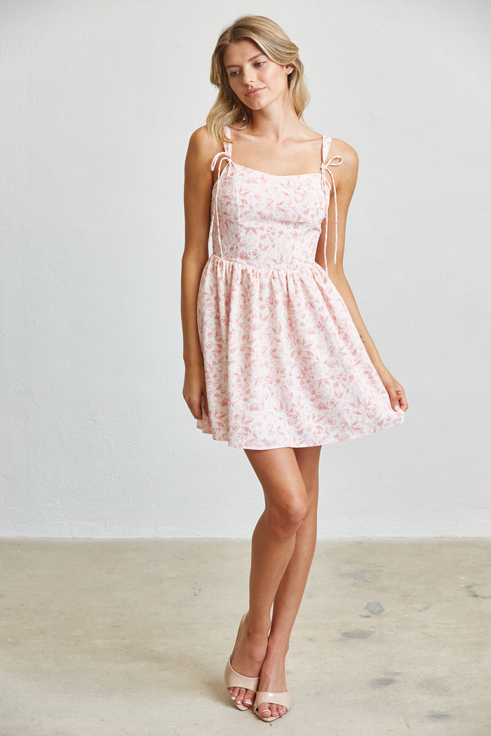 Blush Floral Tie Strap Mini Dress