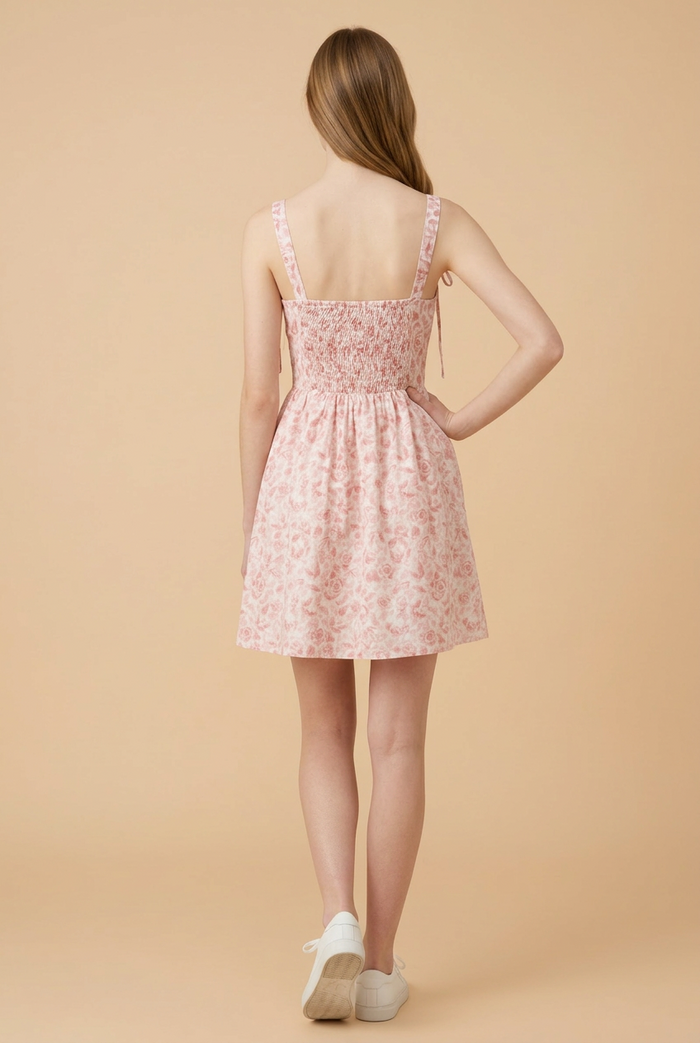 Blush Floral Tie Strap Mini Dress
