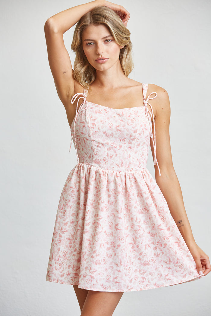 Blush Floral Tie Strap Mini Dress
