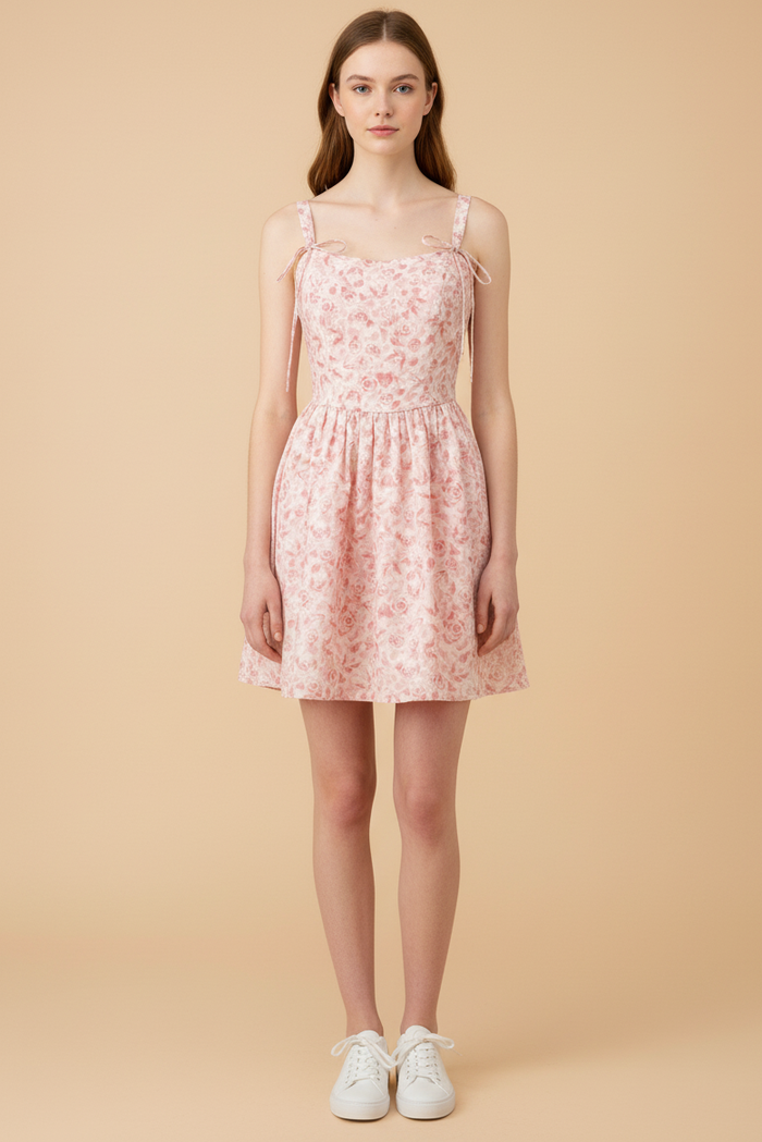 Blush Floral Tie Strap Mini Dress
