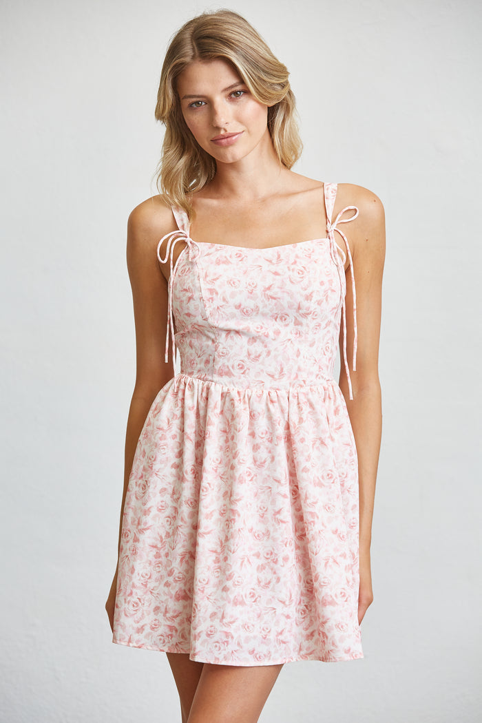 Blush Floral Tie Strap Mini Dress