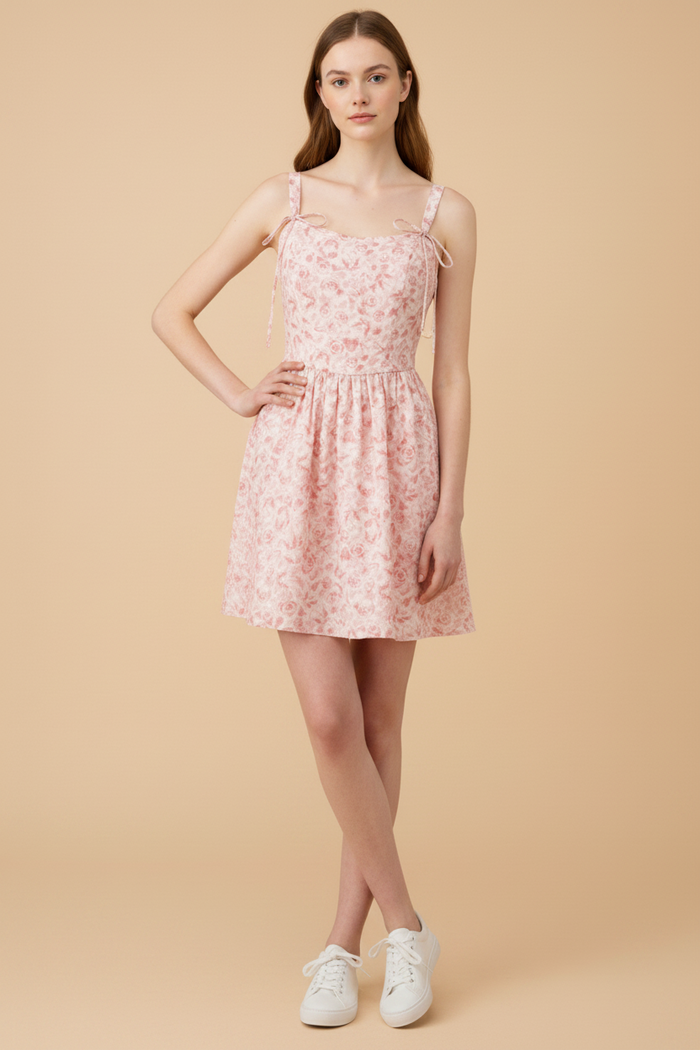 Blush Floral Tie Strap Mini Dress