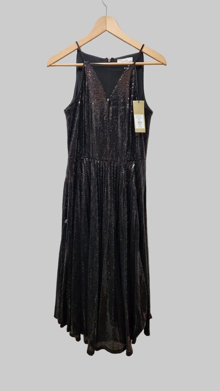 BNWT Coast 'Vivianna' Pleated Black Sequin Dress UK 12 EU 40 - RRP £149 - Formal Party Wedding