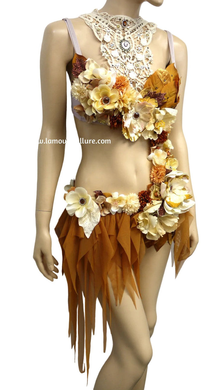 Bronze Copper Victorian Lace Fairy Monokini Bra and Shorts Costume