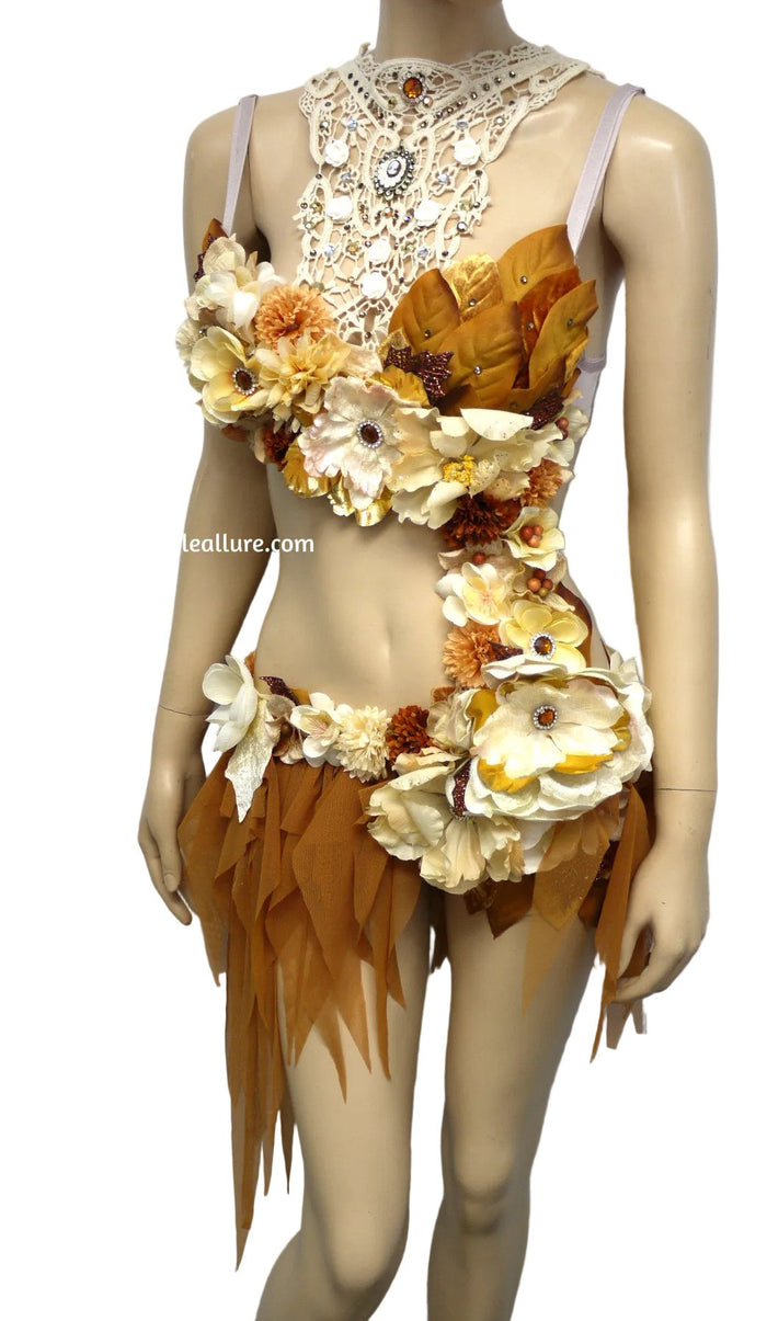 Bronze Copper Victorian Lace Fairy Monokini Bra and Shorts Costume