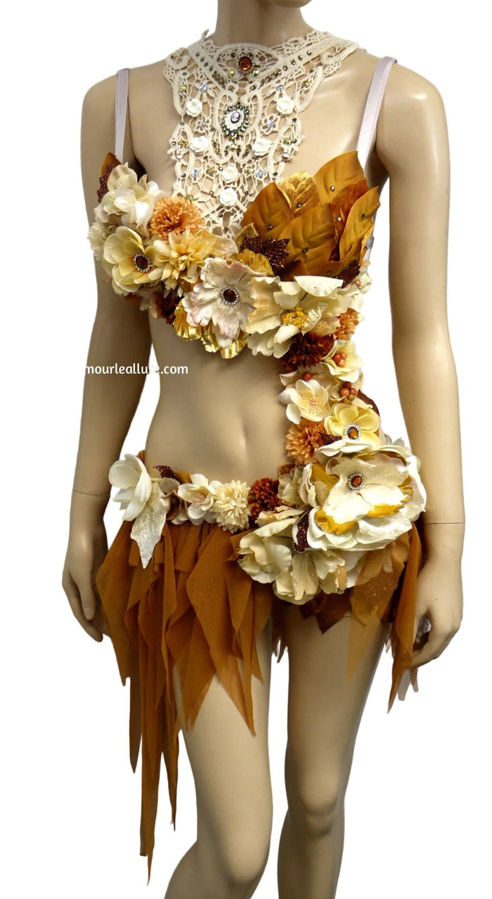 Bronze Copper Victorian Lace Fairy Monokini Bra and Shorts Costume
