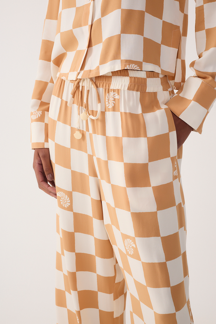 Brown Concha Plaid Drawstring Pockets Wide-Leg Pants_5