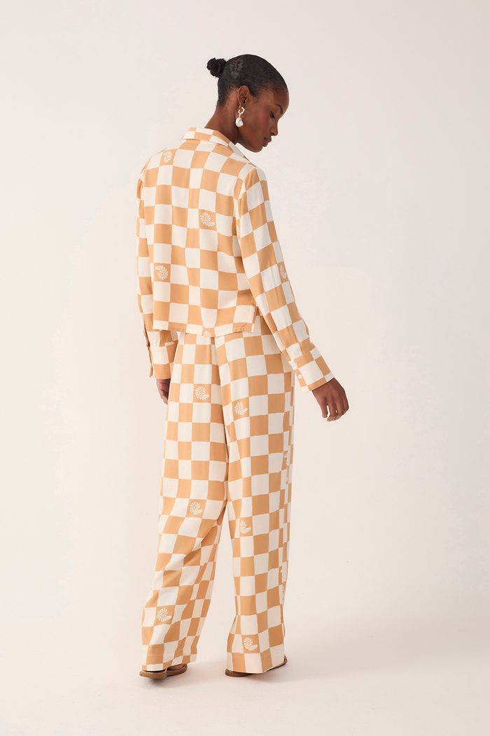 Brown Concha Plaid Drawstring Pockets Wide-Leg Pants_6