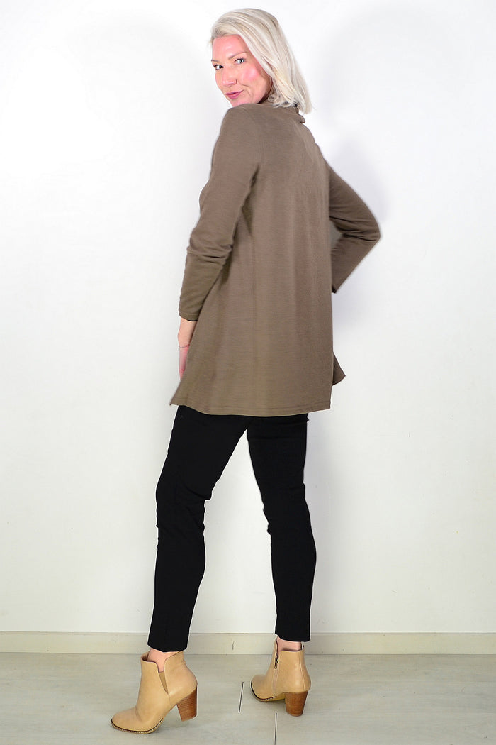 Brown Long Sleeve Turtleneck Tunic Top