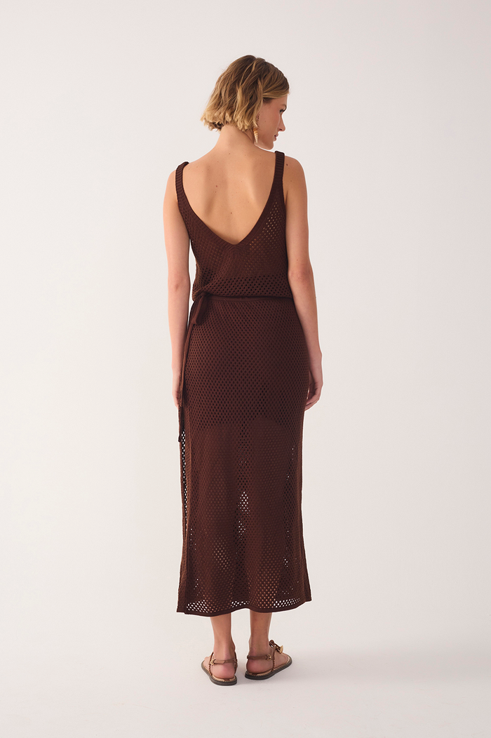 Brown Side Tie Knit Midi Skirt_6