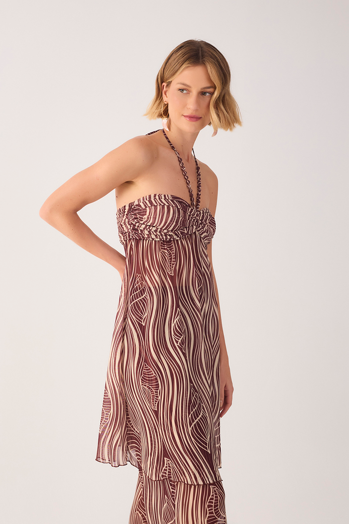 Brown Som Halter Neck Ruched Mesh Tunic_3