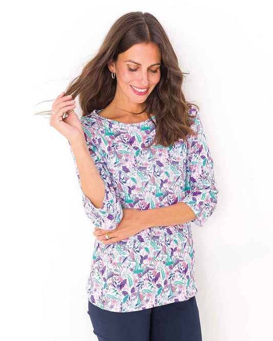 Bryony Floral 3/4 Sleeved Cotton Tunic Top - The Classic Boutique