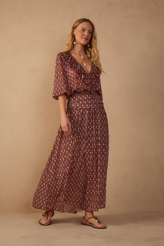 Burgundy Essencia Tulle Maxi Skirt