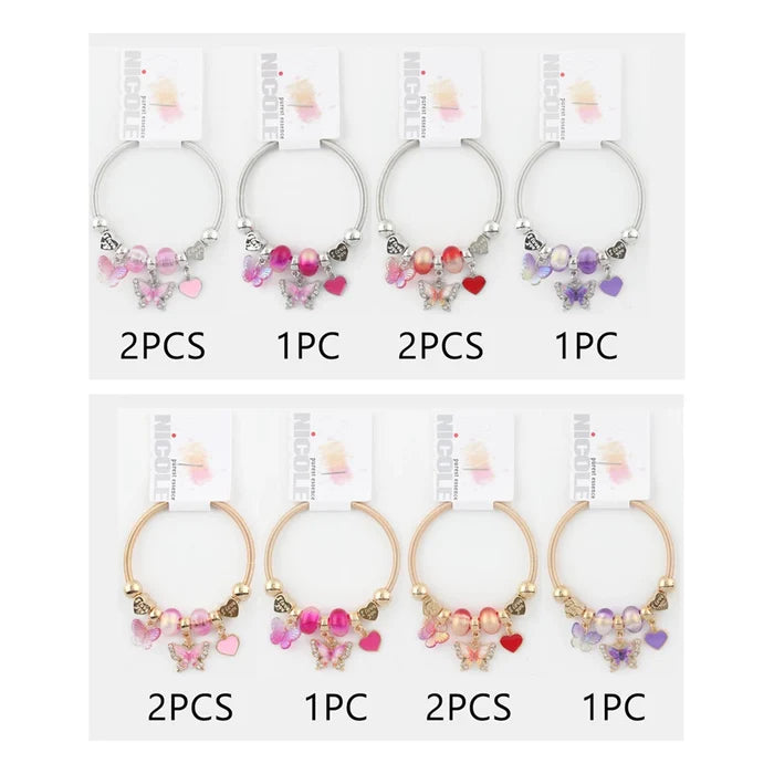 Butterfly & Heart Charm Elastic Bangle Bracelet (CB2477)