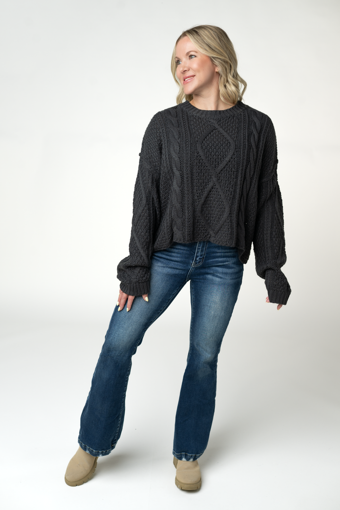 Cable Knit Sweater - Charcoal by Michelle Mae