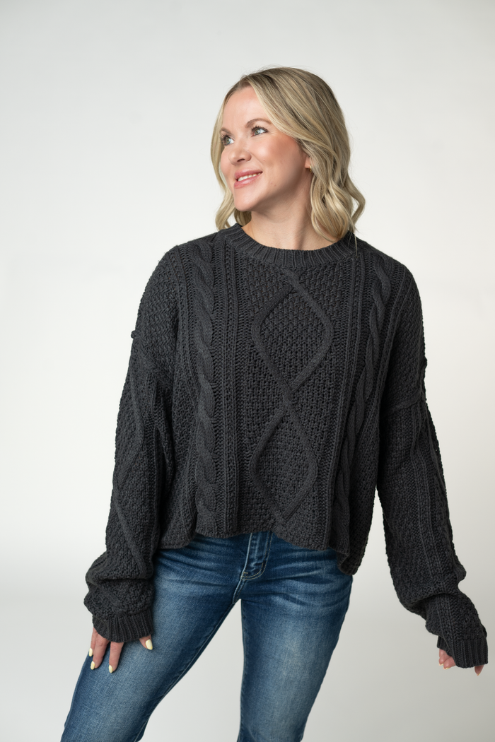 Cable Knit Sweater - Charcoal by Michelle Mae