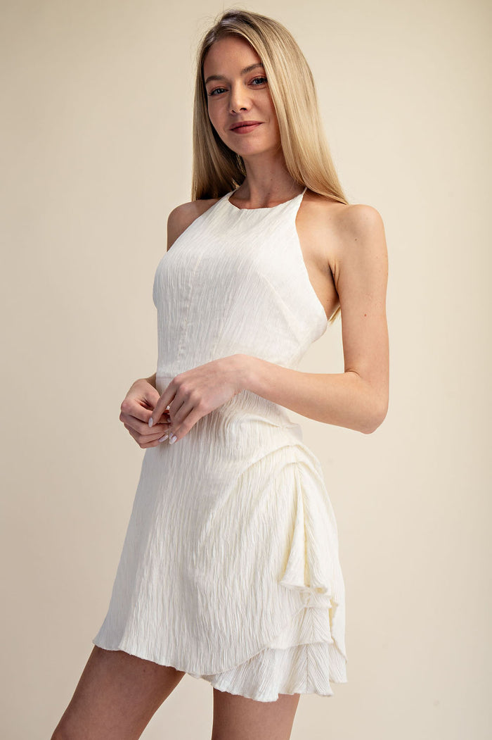 Cascade Midi Dress - Ruched A Line Textured Halter