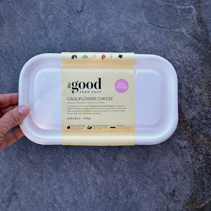 Cauliflower frozen meal by The Good Farm Shop in eco-friendly tray