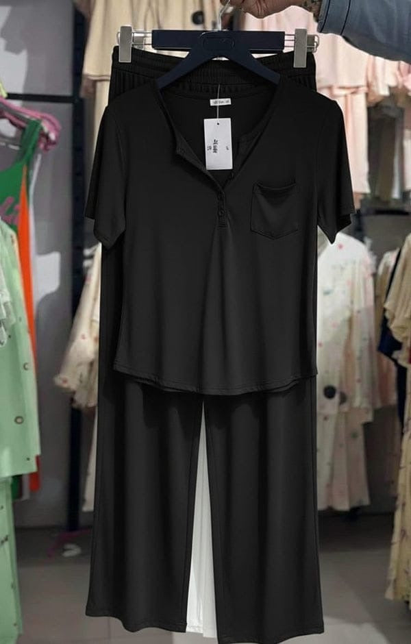 CH-538 2 Pcs Button Casual Top With Straight Trouser - Saimwear