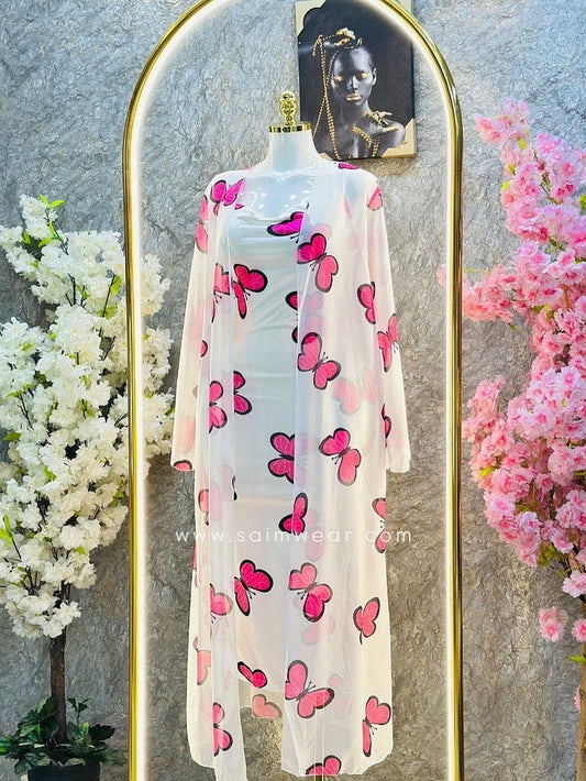 CH 572 - 2 Piece Butterfly Printed Long Gown Dress - Saimwear