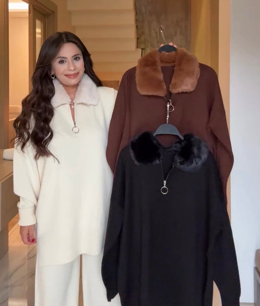 CH 590 - Fur Collar Fleece Co-Ord Set - Saimwear