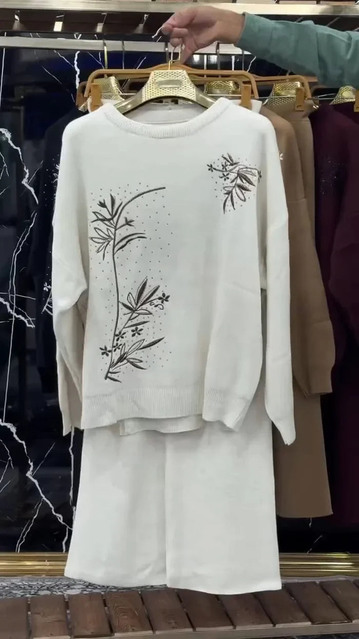 CH 596 - Floral Printed Warm Fleece Co-ord Set - Saimwear
