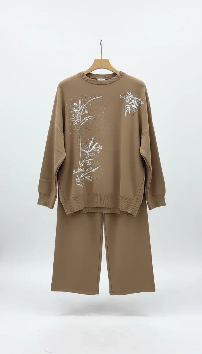 CH 596 - Floral Printed Warm Fleece Co-ord Set - Saimwear