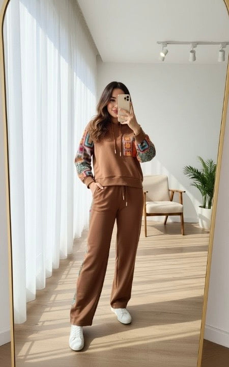 CH-597 Ethnic Print Fleece Co-ord Set For Women’s - Saimwear