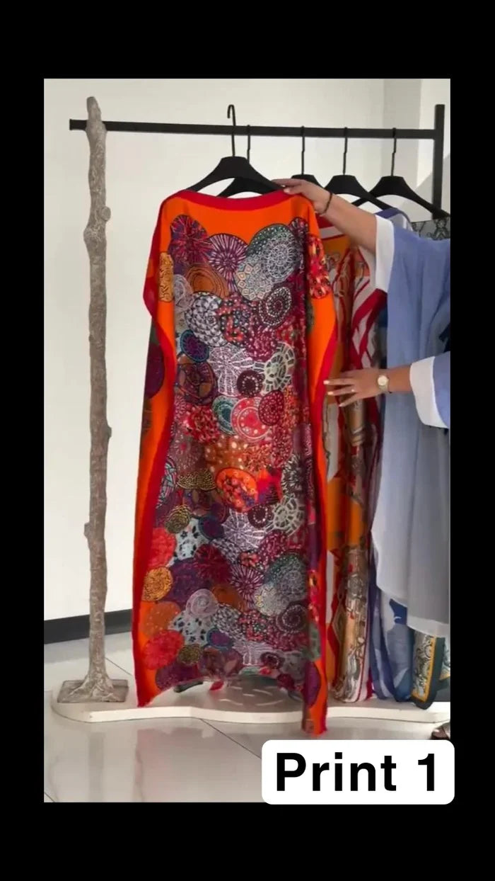 Ch # 6005 Silk Printed Kaftaan Dress - Saimwear