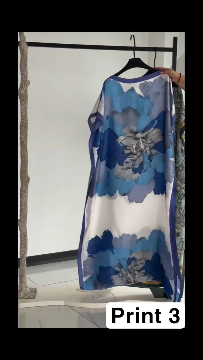 Ch # 6005 Silk Printed Kaftaan Dress - Saimwear
