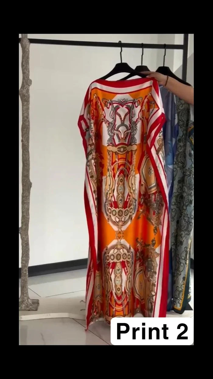 Ch # 6005 Silk Printed Kaftaan Dress - Saimwear