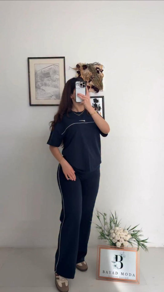 CH 6022 | Women Casual T-Shirt & Side Stripe Track Pants Co-Ord Set| Saimwear