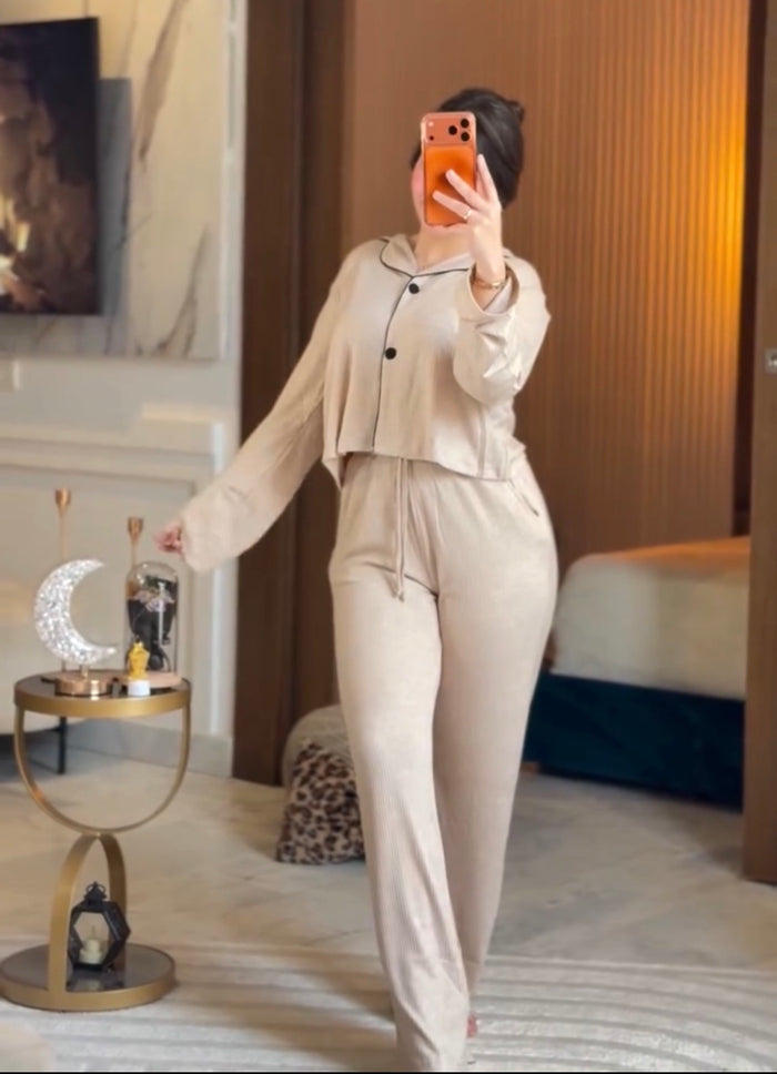 CH-6026 Lounge Co-Ord Set Button Down Nightwear - Saimwear