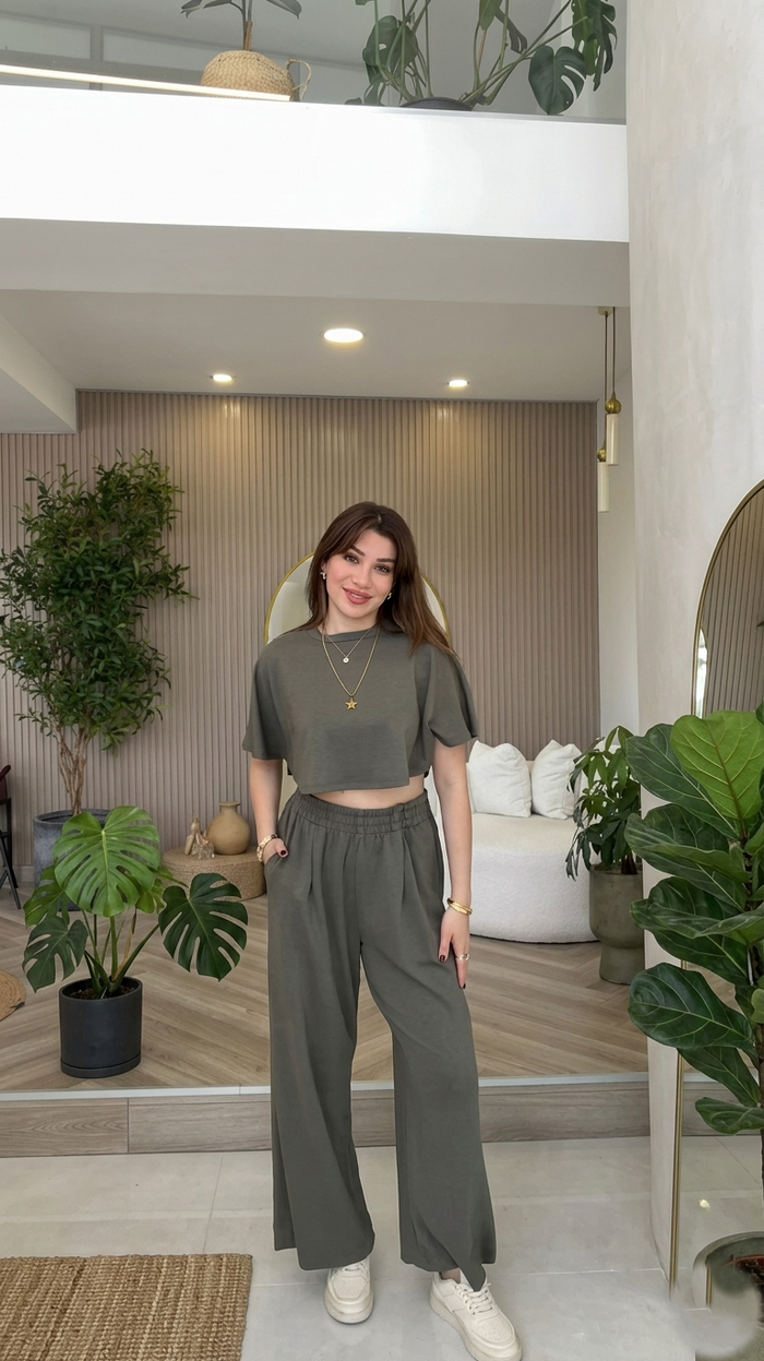 CH 6033 | Women Oversized Crop T-Shirt & Wide-Leg Lounge Pants Co-Ord Set| SAIMWEAR