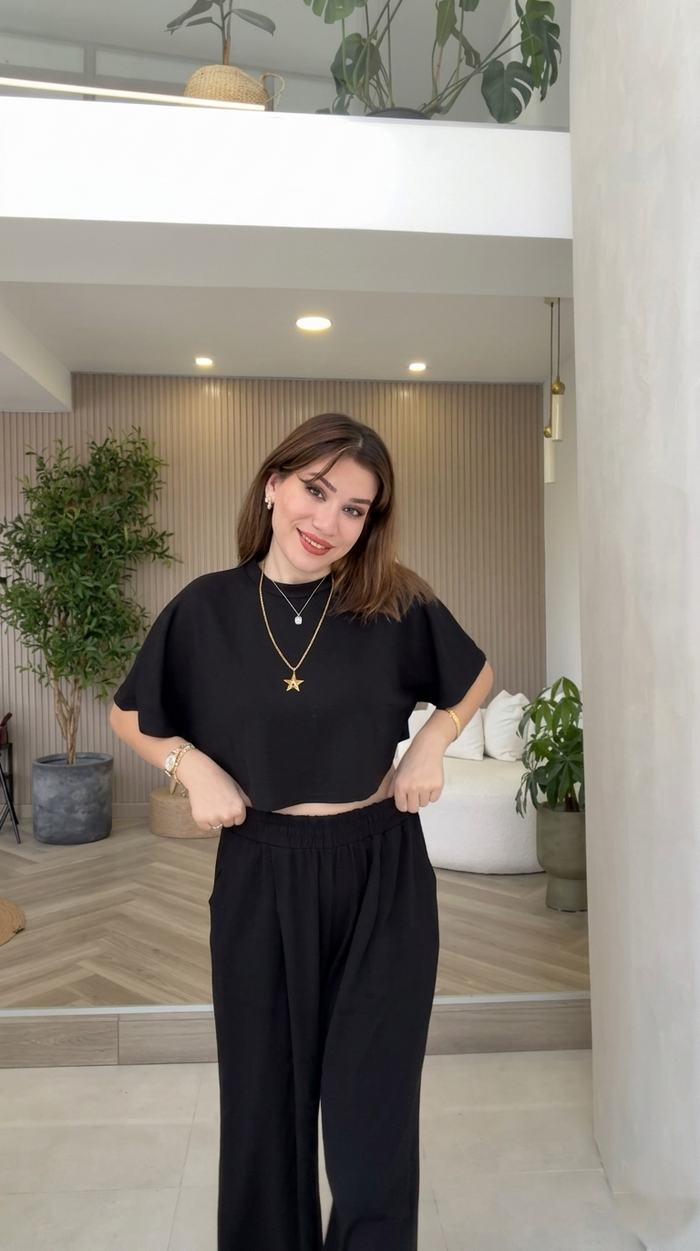 CH 6033 | Women Oversized Crop T-Shirt & Wide-Leg Lounge Pants Co-Ord Set| SAIMWEAR