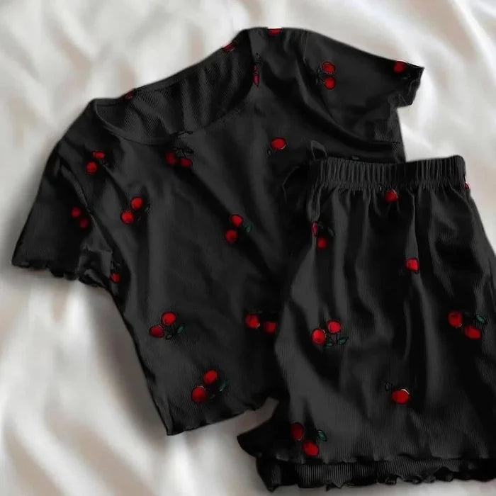 CH 6039 Printed Cherries Top & Boxer Set | Saimwear