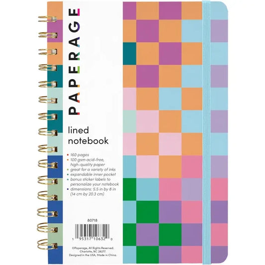 Checkered Rainbow Hardcover Spiral Lined Journal Notebook