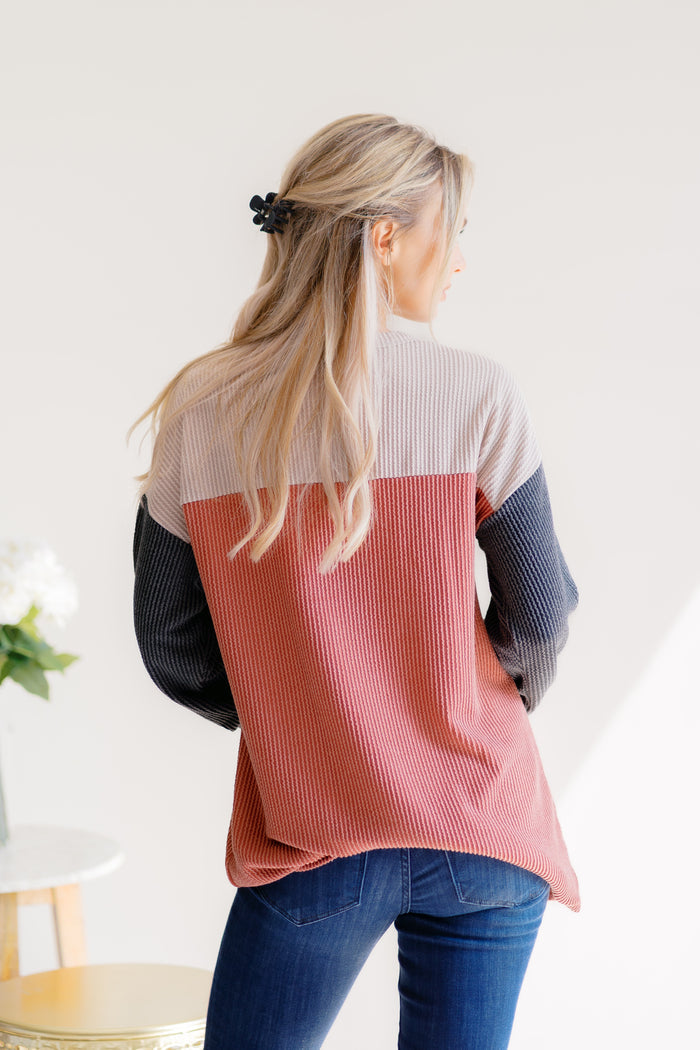 Cider Kisses Pullover Colorblocked Ribbed Top